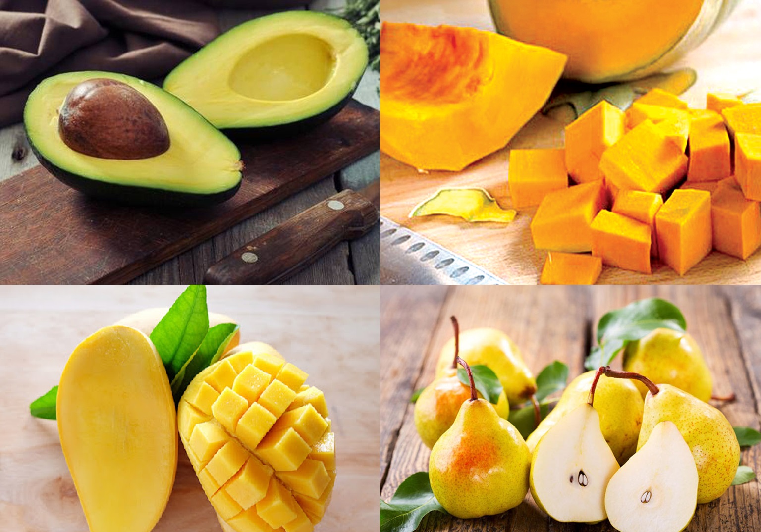 Những thực phẩm tốt cho cân nặng của trẻ như: bơ, bí đỏ, xoài, lê