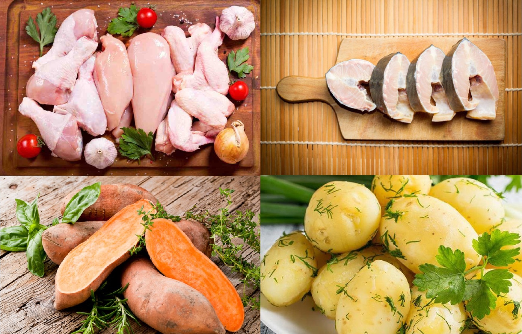 Gà, cá, khoai tây và khoai lang là 4 thực phẩm vô cùng tốt cho cân nặng của trẻ